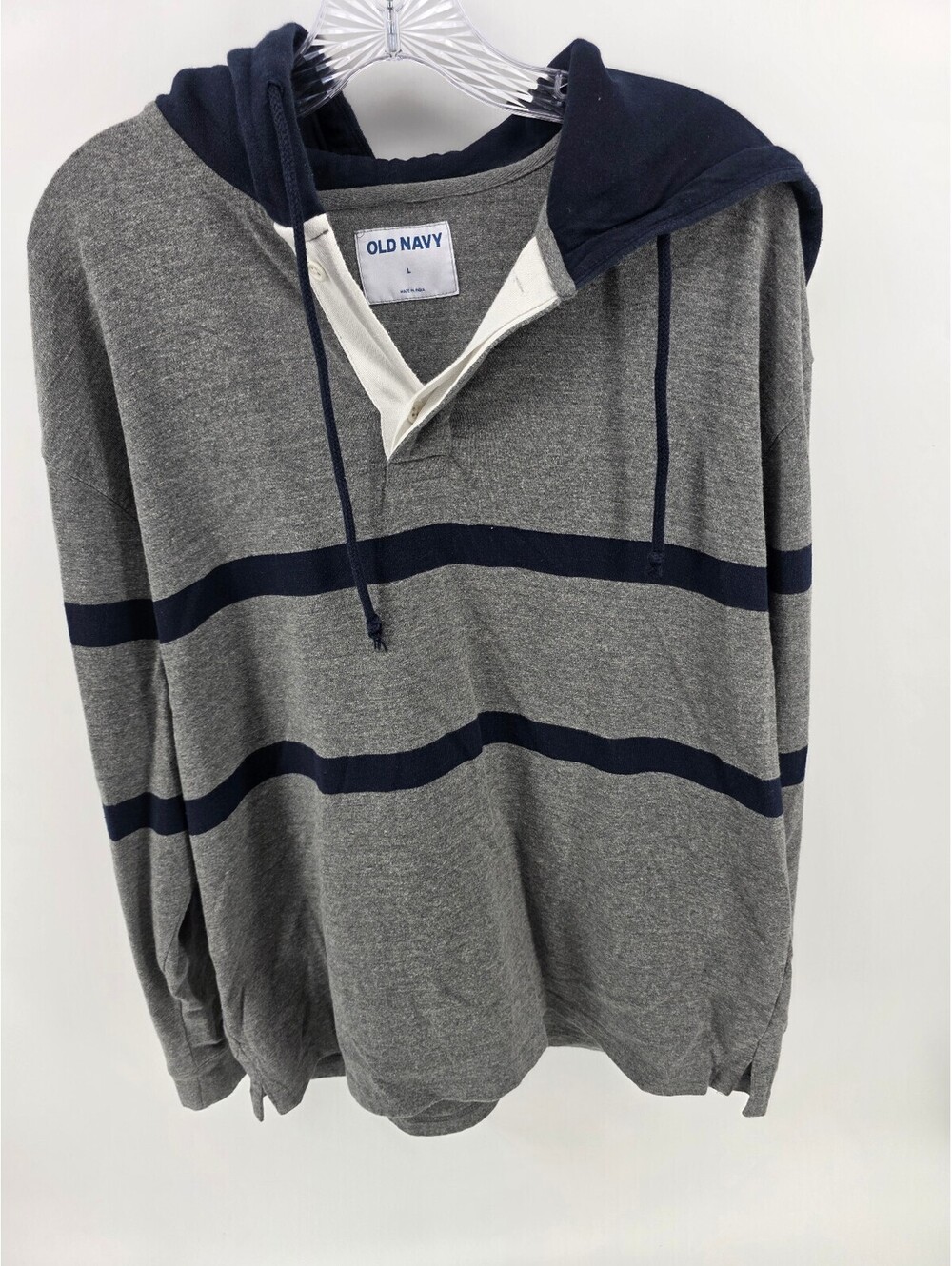 Old Navy gray and navy striped hooded pullover